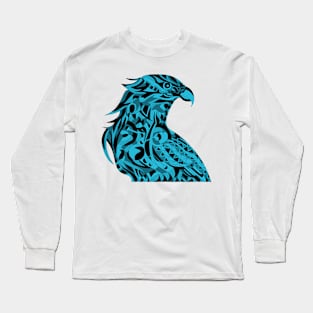 blue mecha peregrine falcon halcon ecopop in mexican techno organic tribal totonac patterns Long Sleeve T-Shirt